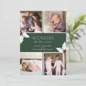 Green Four Photo KerstHolly Feestdagenkaart (Staand voorkant)