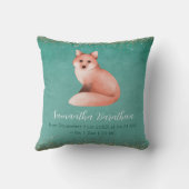 Green Fox Personalized Baby Birth Stats Nursery Kussen (Achterkant)