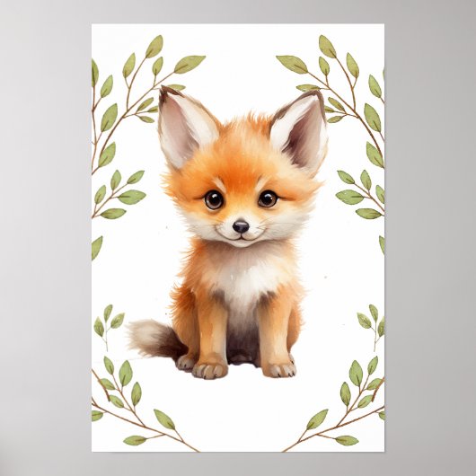 Green Fox Woodland Dieren Kwekerij Poster (Voorkant)