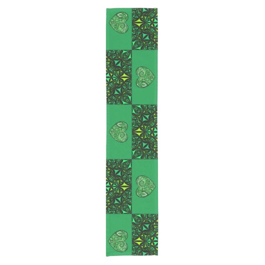 Green Fractal Hearts Table Runner Korte Tafelloper (Voorkant)