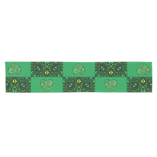 Green Fractal Hearts Table Runner Korte Tafelloper (Horizontaal)