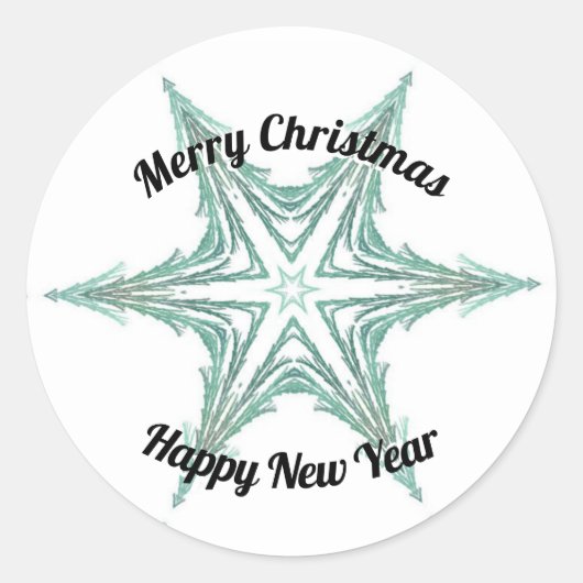 Green Fractal Kerstmis Star Merry kerst Ronde Sticker (Voorkant)