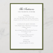 Green Frame Calligraphy Name Custom Wedding Dinner Menu (Voorkant)