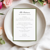 Green Frame Calligraphy Name Custom Wedding Dinner Menu