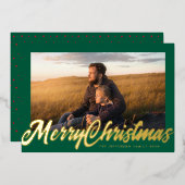 Green Frame & Gold Merry Christmas Photo Folie Feestdagenkaart (Voorkant / Achterkant)