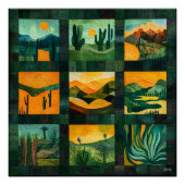 Green Framed Desert Art Grid – Levendige geometris Perfect Poster (Voorkant)