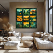 Green Framed Desert Art Grid – Levendige geometris Perfect Poster