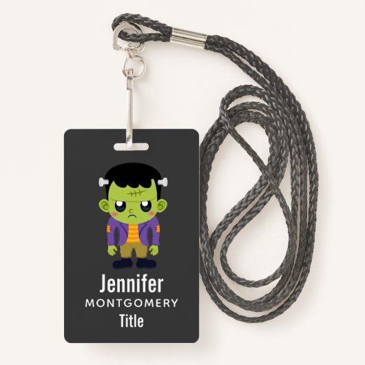 Green Frankenstein Monster Halloween Badge (Voorkant met draagriem)