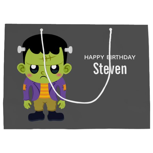 Green Frankenstein Monster Halloween Birthday Groot Cadeauzakje (Achterkant)