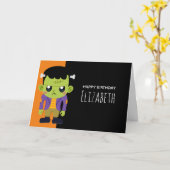Green Frankenstein Monster Halloween Birthday Kaart (Gele Bloem)
