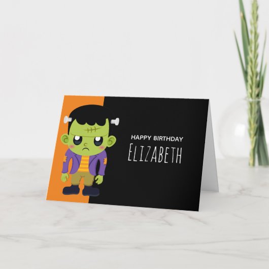 Green Frankenstein Monster Halloween Birthday Kaart (Voorkant)