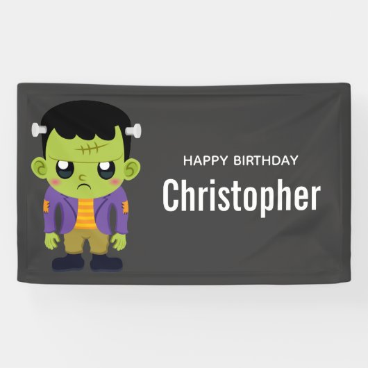 Green Frankenstein Monster Halloween Birthday Spandoek (Horizontaal)