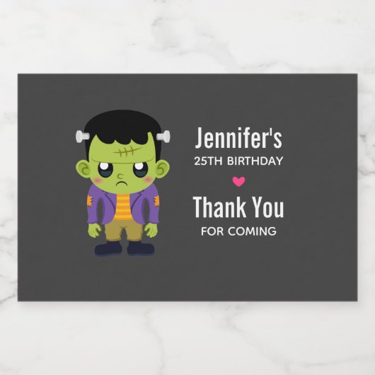 Green Frankenstein Monster Halloween Birthday Sparkling Wijnetiket (Enkel label)