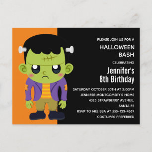 Green Frankenstein Monster Halloween Birthday Uitnodiging Briefkaart