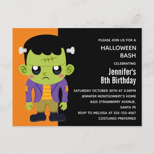Green Frankenstein Monster Halloween Birthday Uitnodiging Briefkaart (Voorkant)