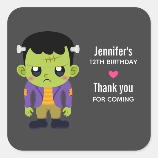 Green Frankenstein Monster Halloween Birthday Vierkante Sticker (Voorkant)