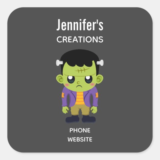 Green Frankenstein Monster Halloween Business Vierkante Sticker (Voorkant)