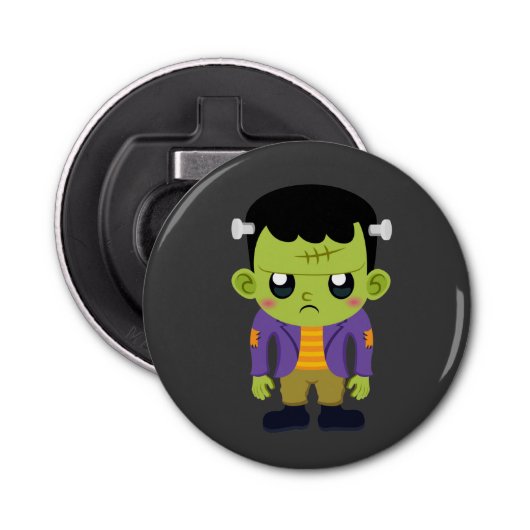 Green Frankenstein Monster Halloween Button Flesopener (Voorkant)