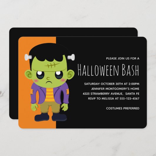 Green Frankenstein Monster Halloween Kaart (Voorkant / Achterkant)