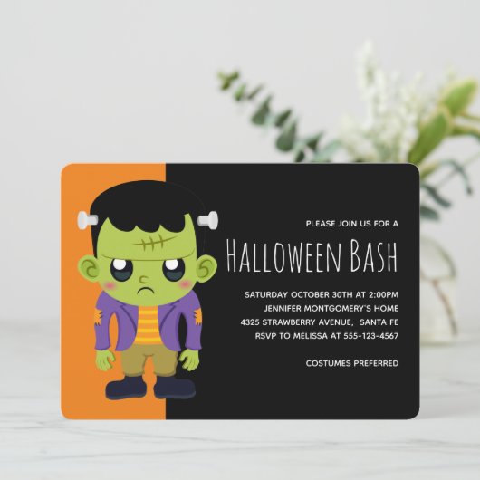 Green Frankenstein Monster Halloween Kaart (Staand voorkant)