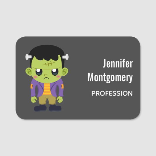 Green Frankenstein Monster Halloween Naamplaatje (Voorkant)