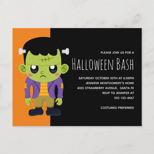 Green Frankenstein Monster Halloween Party Uitnodiging Briefkaart (Voorkant)