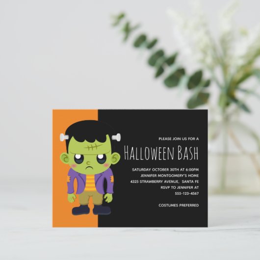 Green Frankenstein Monster Halloween Party Uitnodiging Briefkaart (Staand voorkant)