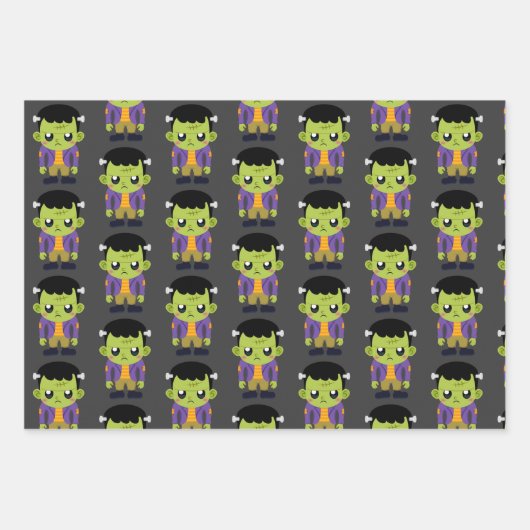 Green Frankenstein Monster Halloween Pattern Inpakpapier Vel (Voorkant 2)