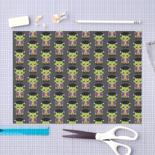Green Frankenstein Monster Halloween Pattern Tissuepapier (Craft)