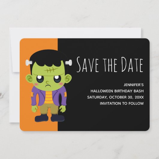 Green Frankenstein Monster Halloween Save The Date (Voorkant)