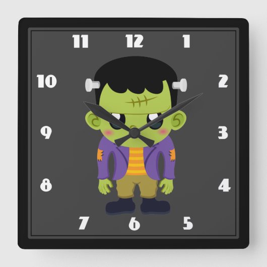 Green Frankenstein Monster Halloween Vierkante Klok (Voorkant)