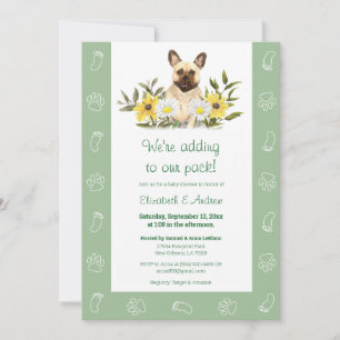 Green French Bulldog Dog Baby shower Invitation Kaart