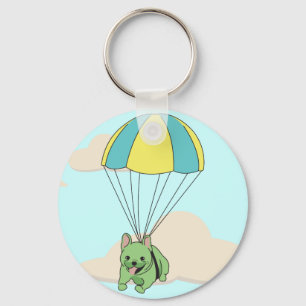 Green French Bulldog Umbrella Fun Sleutelhanger