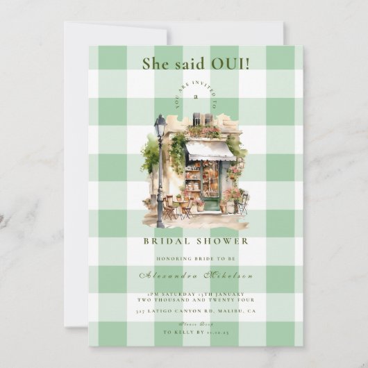 Green French Cafe Vrijgezellenfeest Kaart (Voorkant)