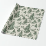 Green French Christmas Toile Green Wrapping Paper Cadeaupapier<br><div class="desc">Franse Kerst Toile Green Wrapping Paper Roll</div>