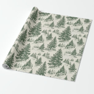 Green French Christmas Toile Green Wrapping Paper Cadeaupapier
