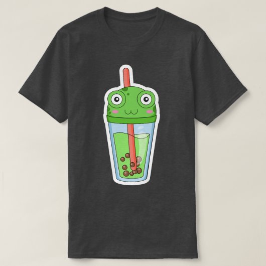 Green Frog Bubble Tea Kawaii Premium T-shirt (Design voorkant)