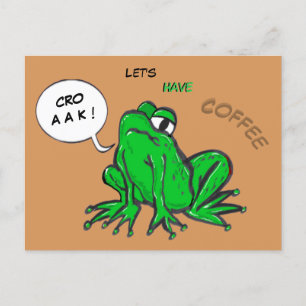 Green Frog Cartoon Coffee Time Briefkaart