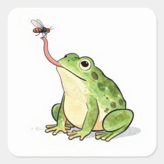 Green Frog Catching a Fly Vierkante Sticker (Voorkant)