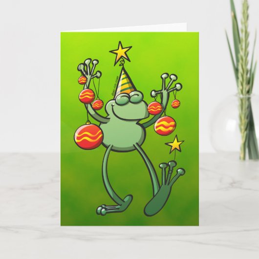 Green Frog Celebrating met kerstcadeautjes Feestdagen Kaart (Voorkant)