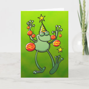 Green Frog Celebrating met kerstcadeautjes Feestdagen Kaart