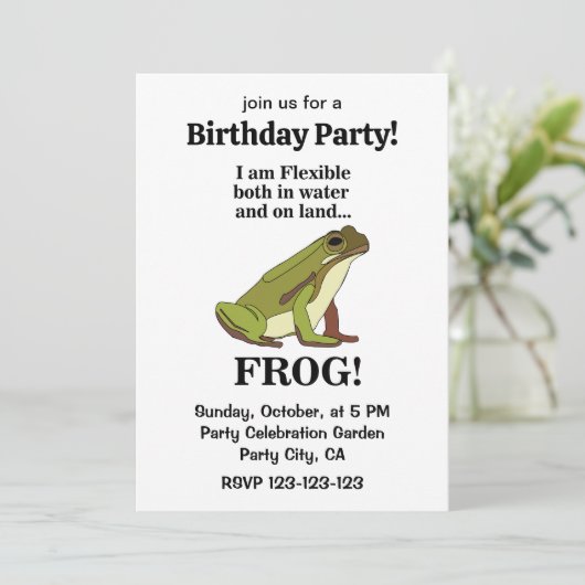 Green Frog Funny Birthday Party Kaart (Staand voorkant)