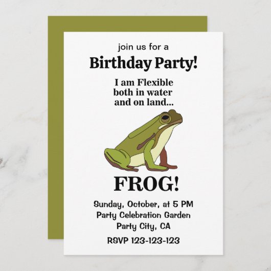 Green Frog Funny Birthday Party Kaart (Voorkant / Achterkant)