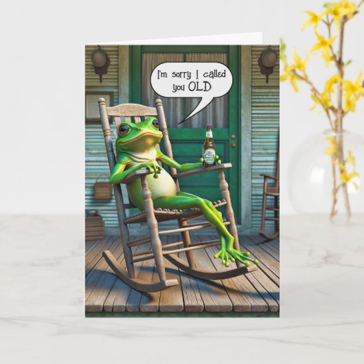 Green Frog Getting Old Birthday Humor Kaart (Gele Bloem)