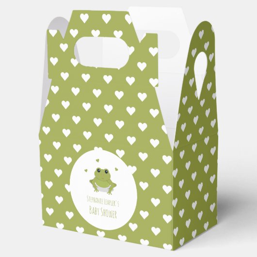 Green Frog Hearts Naam Baby shower Bedankdoosjes (Geopend)