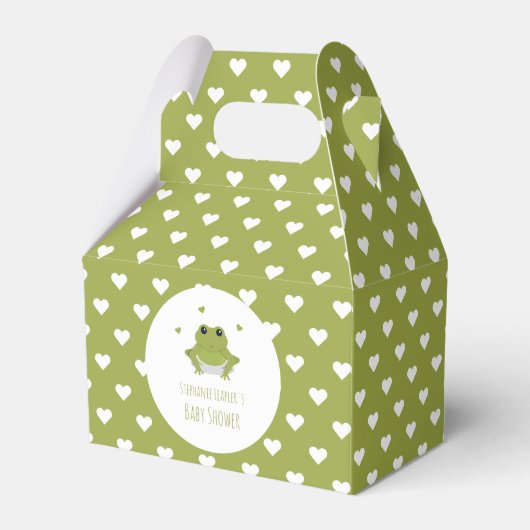 Green Frog Hearts Naam Baby shower Bedankdoosjes (Voorkant Zijde)