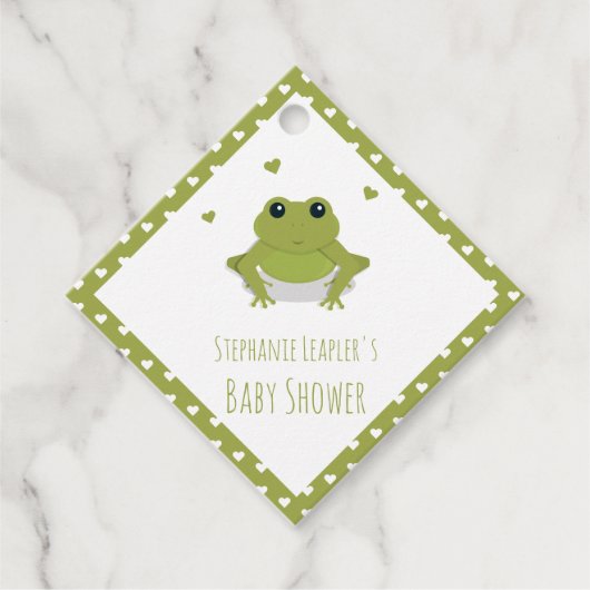 Green Frog Hearts Naam Baby shower Bedankjes Labels (Voorkant)