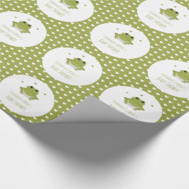 Green Frog Hearts Naam Baby shower Cadeaupapier