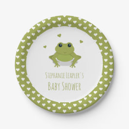Green Frog Hearts Naam Baby shower Papieren Bordje