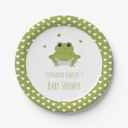Green Frog Hearts Naam Baby shower Papieren Bordje (Voorkant)